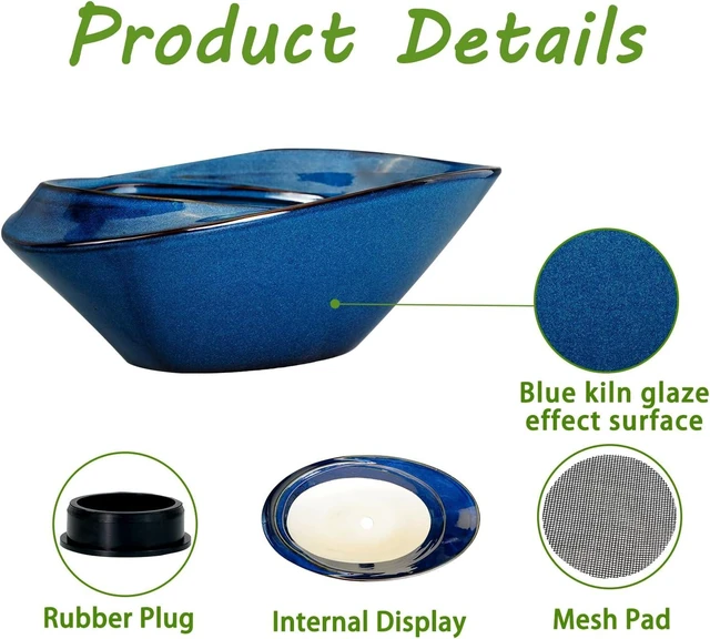Alt view image 14 of 14 - Bonsai Pot - 18 Inch Ceramic Planter for Indoor Outdoor Plants Bonsai Tree Pot Modern Large Succulent Planter Decorative Plant Pot with Drainage Hole Blue