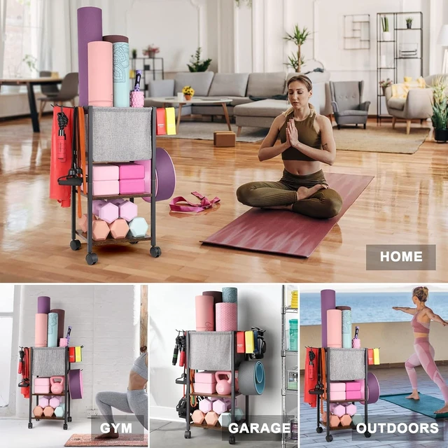 Alt view image 12 of 14 - Yoga Mat Storage Rack Home Gym Equipment Workout Equipment Organizer Yoga Mat Holder for Dumbbell,Kettlebell and More Gym Accessories Gym Essentials Women Men Fitness Exercise Equipment Organization