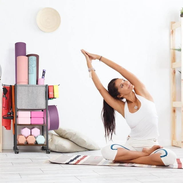 Alt view image 14 of 14 - Yoga Mat Storage Rack Home Gym Equipment Workout Equipment Organizer Yoga Mat Holder for Dumbbell,Kettlebell and More Gym Accessories Gym Essentials Women Men Fitness Exercise Equipment Organization