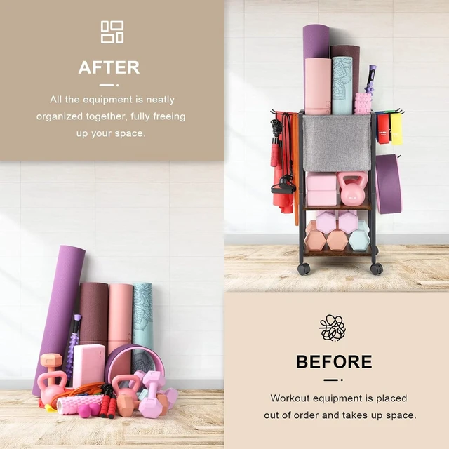 Alt view image 11 of 14 - Yoga Mat Storage Rack Home Gym Equipment Workout Equipment Organizer Yoga Mat Holder for Dumbbell,Kettlebell and More Gym Accessories Gym Essentials Women Men Fitness Exercise Equipment Organization