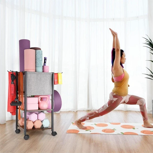 Alt view image 13 of 14 - Yoga Mat Storage Rack Home Gym Equipment Workout Equipment Organizer Yoga Mat Holder for Dumbbell,Kettlebell and More Gym Accessories Gym Essentials Women Men Fitness Exercise Equipment Organization