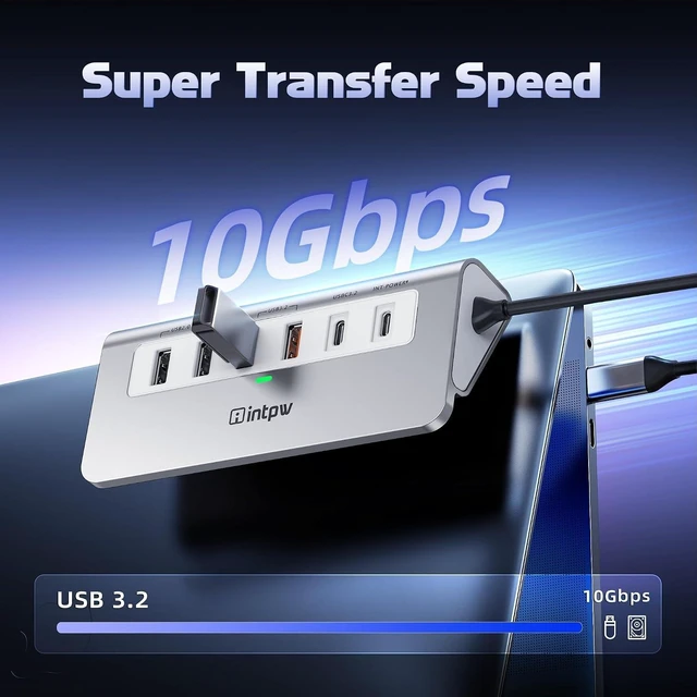 Alt view image 12 of 14 - P9 PRO USB C Hub 10Gbps, 9-in-1 USB C Docking Station with 4K@60Hz HDMI, Type-C & 2 Type-A 3.2, 2 USB-A 2.0, PD 100W, SD/TF Port,Aluminum USB Hub for Laptop, iPhone 17 Series, MacBook Air/Pro