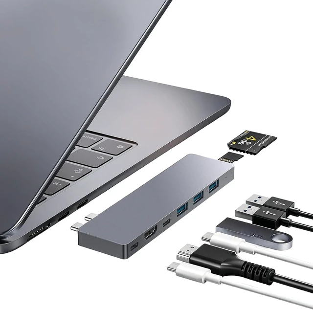 Alt view image 8 of 14 - USB C Hub,8 in 2 USB Adapter for MacBook Pro AirThunderbolt 4 Dock 100W PD, 40Gbps, 4K HDMI, USB C 3.0, 3 USB A 3.0, SD/TF Card Reader, Compatible with MacBook Pro Air M1/M2/M3/M4