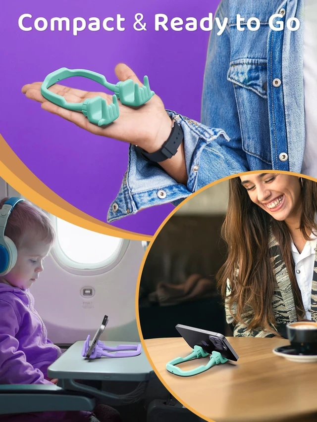 Alt view image 12 of 14 - Stocking Stuffers for Teen Boys Girls Gifts Cell Phone Stand Upgrade Adjustable Rock on Lazy Phone Stand for Desk Cool Funny Gadget Gifts for Christmas Adult Men Women Wife 2Pack Purple Green