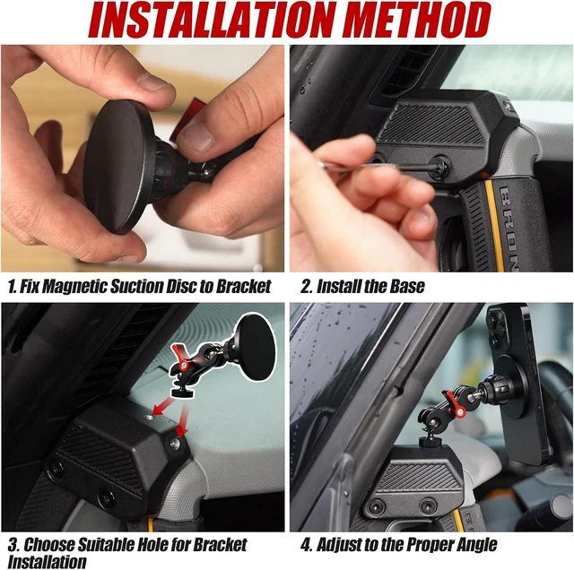 Alt view image 12 of 12 - Mabett Magnetic Phone Holder for Ford Bronco 2021 2022 2023 2024 2025, Adjustable Angles 360°Phone Mount for Bronco Accessories
