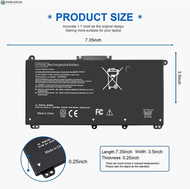 Alt view image 11 of 14 - HT03XL L11119-855 Laptop Battery for HP Pavilion 14-CE 14-CF 14-DF 15-CS 15-DA 15-DB 15-DW 17-by 17-CA Series 15-CS0053CL 15-DW0033NR 15-DA0014DX L11421-542 L11421-2C2 HSTNN-UB7J HSTNN-DB8R HT03041XL