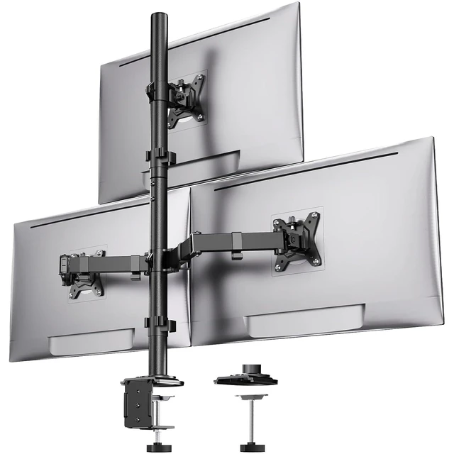 Alt view image 2 of 2 - Triple Monitor Mount for 13-32 Inch Monitors, Holds 22 lbs per Arm | Larger Base, 3-Screen Layout, VESA 75x75/100x100mm, Stacked Layout, Tilt Swivel Rotation, Cable Management, Saves Desk Space