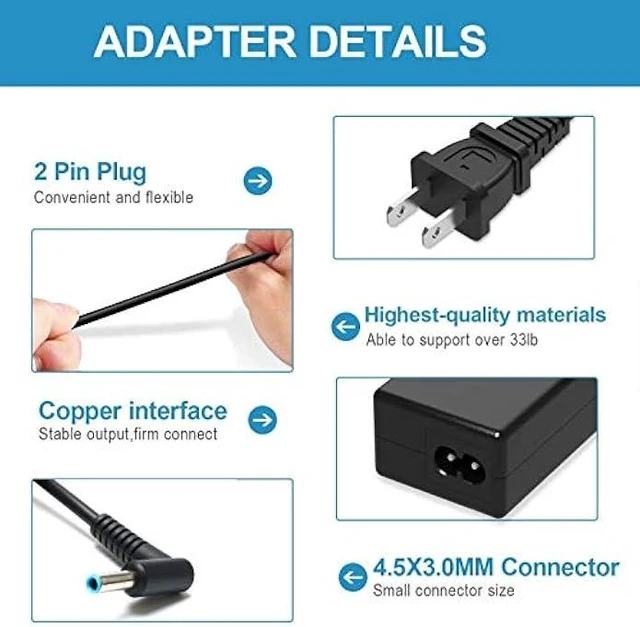 Alt view image 8 of 10 - 45W Charger for HP Laptop 14-DK 14-DQ 14-DF 14-DH 14-DS 14-FQ 14-EP 14-EK:14-DF0023CL DF0018WM 14-DK0731MS DK1025WM DK0002DX DK0028WM 14-DQ0040NR DQ1033CL DQ0002DX 14-FQ1025NR 14-EK1099NR