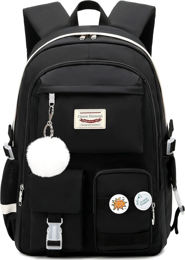 Alt view image 8 of 14 - Classic Diamond School Backpack for Girls Laptop Backpack Cute Bookbag Kawaii College Backpack School Backpacks for Teens Girls Student (Black)