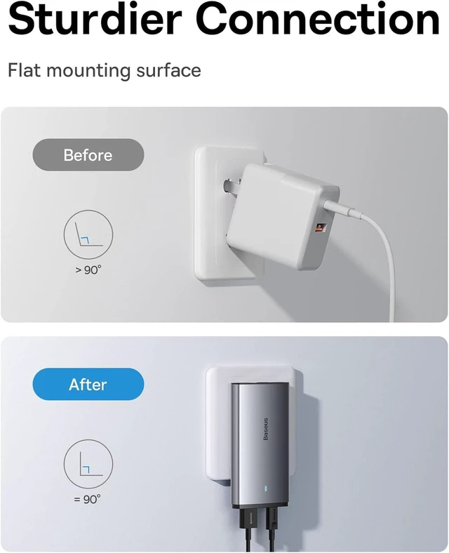 Alt view image 12 of 12 - Baseus 65W Flat Wall Charger, 2 Port Ultra-Slim USB C GaN Charger with Foldable Plug for MacBook, iPhone 16/15/14/13/12/11/Pro Max/XS/XR, Samsung, iPad, Steam Deck with Charging Cable