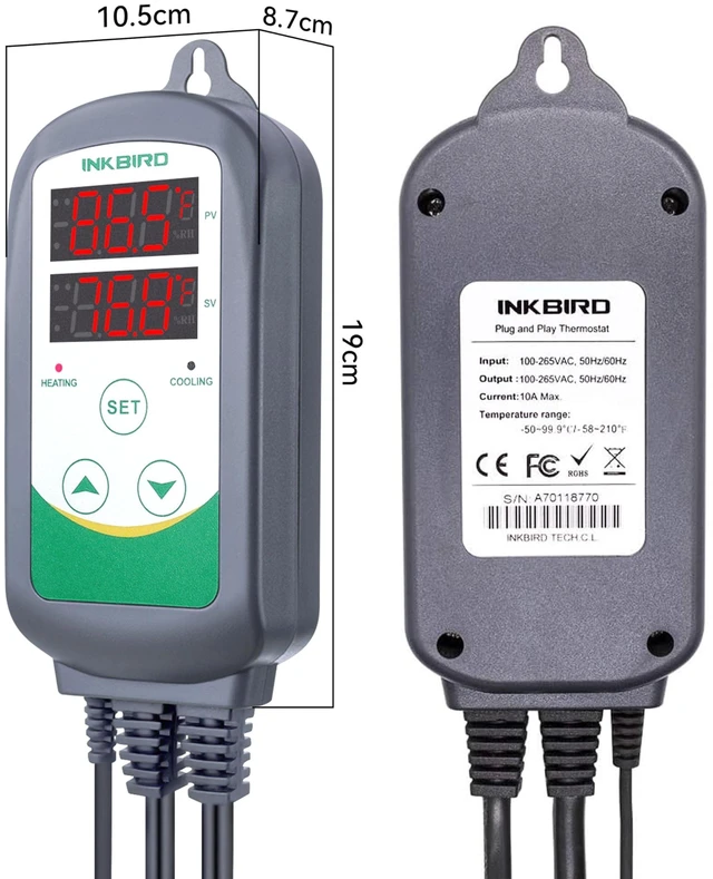 Alt view image 10 of 14 - ITC-308 Digital Temperature Controller 2-Stage Outlet Thermostat Heating and Cooling Mode Carboy Homebrew Fermenter Greenhouse Terrarium 110V 10A 1100W