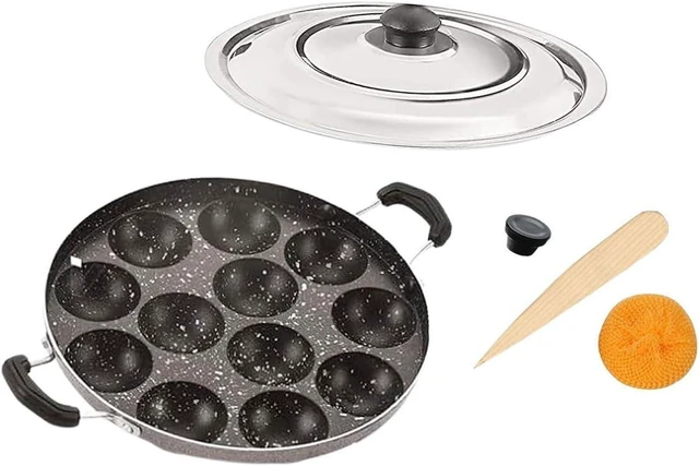 Alt view image 11 of 14 - Non Stick Appam Pan,Appam Maker,12 Pits Appam Maker, Nonstick Appam Pan,Appa Chetty Paniyaram Pan Patra,Tawa Non Stick