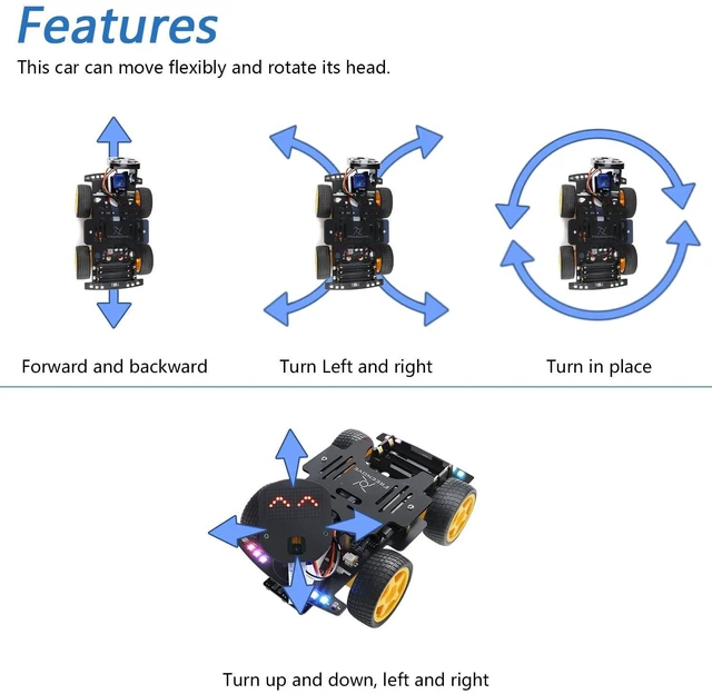 Alt view image 8 of 10 - FREENOVE 4WD Car Kit for ESP32-WROVER CAM (Included), Dual-core 32-bit 240 MHz Microcontroller, Camera, Dot Matrix, Obstacle Avoidance, Line Tracking, Light Tracing, Colorful Light, App