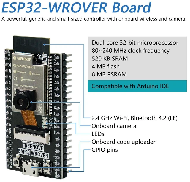 Alt view image 10 of 10 - FREENOVE 4WD Car Kit for ESP32-WROVER CAM (Included), Dual-core 32-bit 240 MHz Microcontroller, Camera, Dot Matrix, Obstacle Avoidance, Line Tracking, Light Tracing, Colorful Light, App
