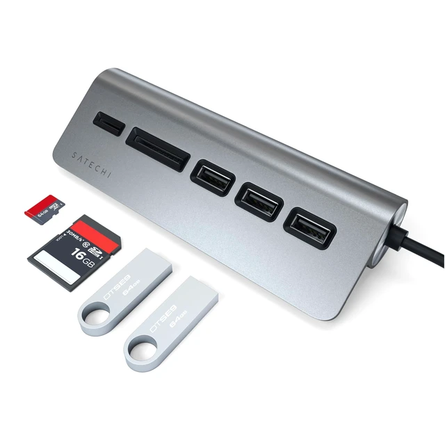 Alt view image 7 of 10 - Satechi USB C Hub for Desktop USB C Hub with 3 USB-A 3.0 Data Ports, Micro/SD Card Readers, USBC Hub MacBook Pro/Air M1 M2 M3, Dell, HP, Surface, Lenovo - Space Gray