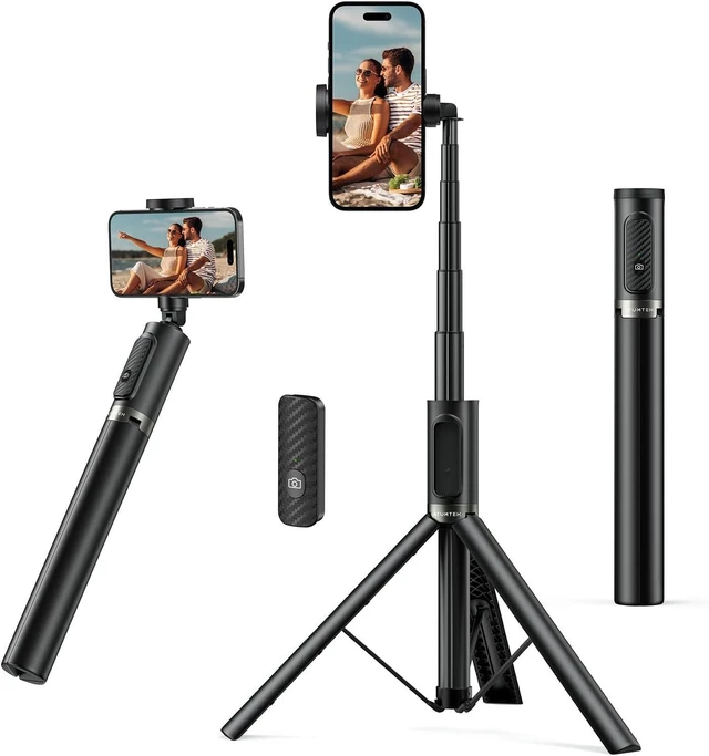 Alt view image 8 of 14 - ATUMTEK Selfie Stick Tripod, All-in-one Extendable Aluminum Phone Tripod with Rechargeable Bluetooth Remote, 360 Rotatable for iPhone 16 Pro Max/15/14/13 Samsung Smartphones, Black