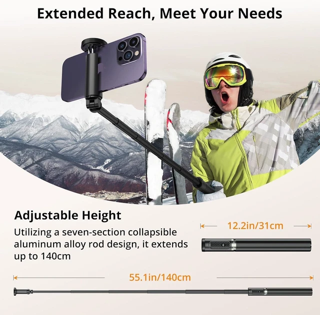 Alt view image 10 of 14 - ATUMTEK Selfie Stick Tripod, All-in-one Extendable Aluminum Phone Tripod with Rechargeable Bluetooth Remote, 360 Rotatable for iPhone 16 Pro Max/15/14/13 Samsung Smartphones, Black
