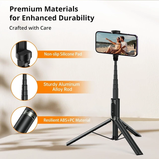 Alt view image 14 of 14 - ATUMTEK Selfie Stick Tripod, All-in-one Extendable Aluminum Phone Tripod with Rechargeable Bluetooth Remote, 360 Rotatable for iPhone 16 Pro Max/15/14/13 Samsung Smartphones, Black