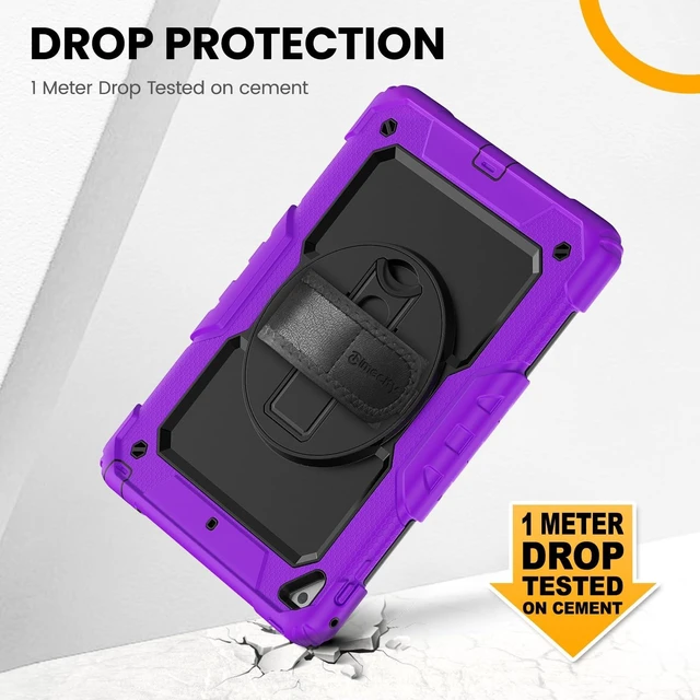 Alt view image 8 of 10 - Timecity Compatible with iPad 9.7 Inch (for iPad 6th/5th Generation, iPad Air2, iPad Pro 9.7) Full-Body Silicone+PC Protective Case with Rotating Stand/Strap - Purple