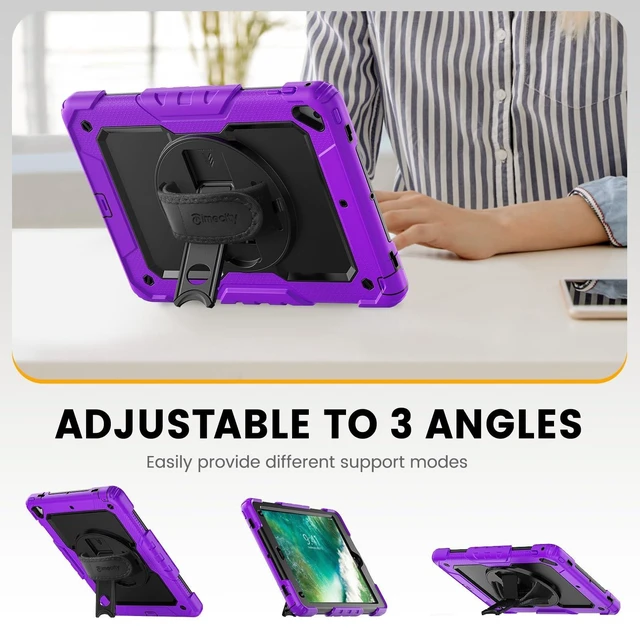 Alt view image 9 of 10 - Timecity Compatible with iPad 9.7 Inch (for iPad 6th/5th Generation, iPad Air2, iPad Pro 9.7) Full-Body Silicone+PC Protective Case with Rotating Stand/Strap - Purple