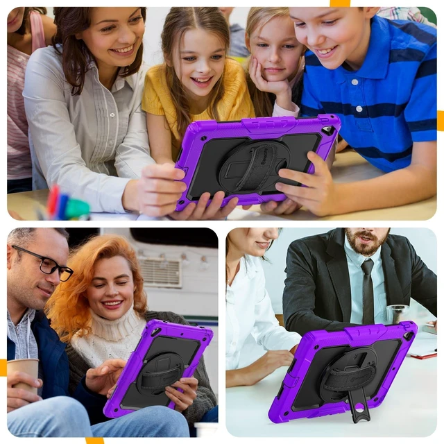 Alt view image 10 of 10 - Timecity Compatible with iPad 9.7 Inch (for iPad 6th/5th Generation, iPad Air2, iPad Pro 9.7) Full-Body Silicone+PC Protective Case with Rotating Stand/Strap - Purple