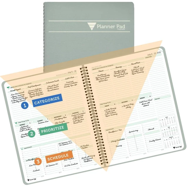 Alt view image 7 of 12 - Spiral Bound July 2026 June 2027 / Academic Year 8 1/2" x 11" Large 3-Tier Funnel Down 12 Month/Weekly Organizer, Greenish Grey Cover/Soft Green Ink