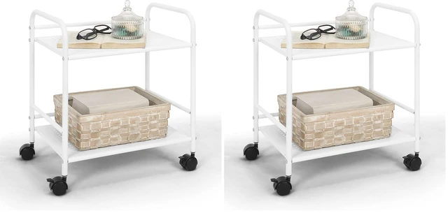 Alt view image 8 of 14 - 2-Tier Metal Rolling Utility Cart Mobile Storage Shelf with Caster Wheels Small Space Organizer for Home, Office, Bedroom, Kitchen (WHT) (Pack of 2)