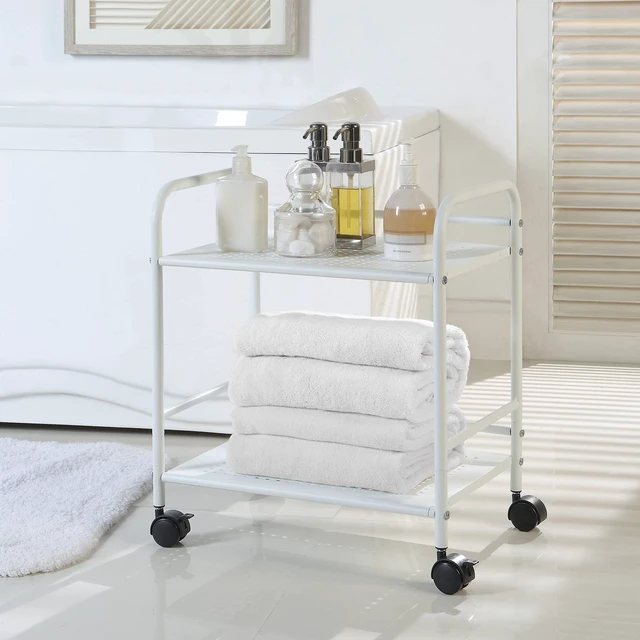 Alt view image 11 of 14 - 2-Tier Metal Rolling Utility Cart Mobile Storage Shelf with Caster Wheels Small Space Organizer for Home, Office, Bedroom, Kitchen (WHT) (Pack of 2)