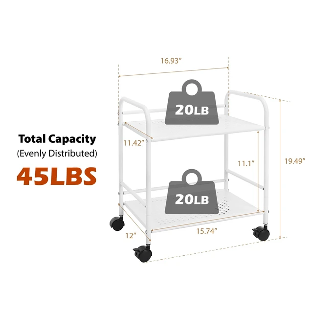 Alt view image 13 of 14 - 2-Tier Metal Rolling Utility Cart Mobile Storage Shelf with Caster Wheels Small Space Organizer for Home, Office, Bedroom, Kitchen (WHT) (Pack of 2)