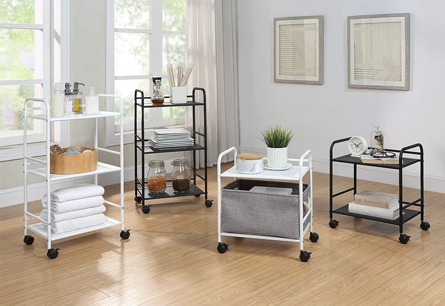 Alt view image 14 of 14 - 2-Tier Metal Rolling Utility Cart Mobile Storage Shelf with Caster Wheels Small Space Organizer for Home, Office, Bedroom, Kitchen (WHT) (Pack of 2)