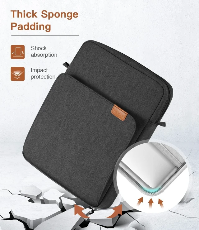 Alt view image 9 of 10 - MoKo 13.3-14 Inch Laptop Sleeve Bag Fits MacBook Pro M3/M2 14" 2023, MacBook Pro 13" M2, New MacBook Air 13.6" M3/M2 2024/2022,Tab S8 Ultra 14.6",Handle Carrying Case with Shoulder Strap, Black & Gray