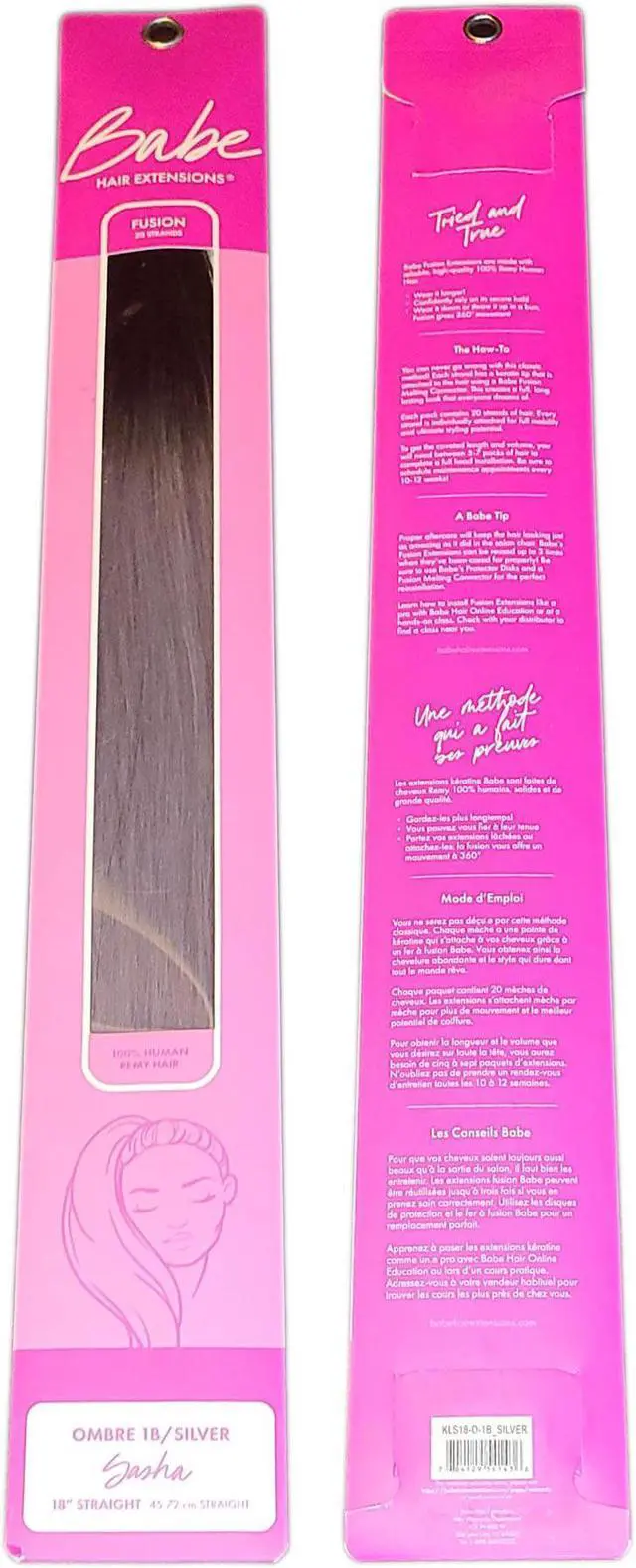 Main image of Babe Fusion Extensions 18 Inch Sasha #Ombre 1B Silver 20 Pieces 100% Human Remy Hair