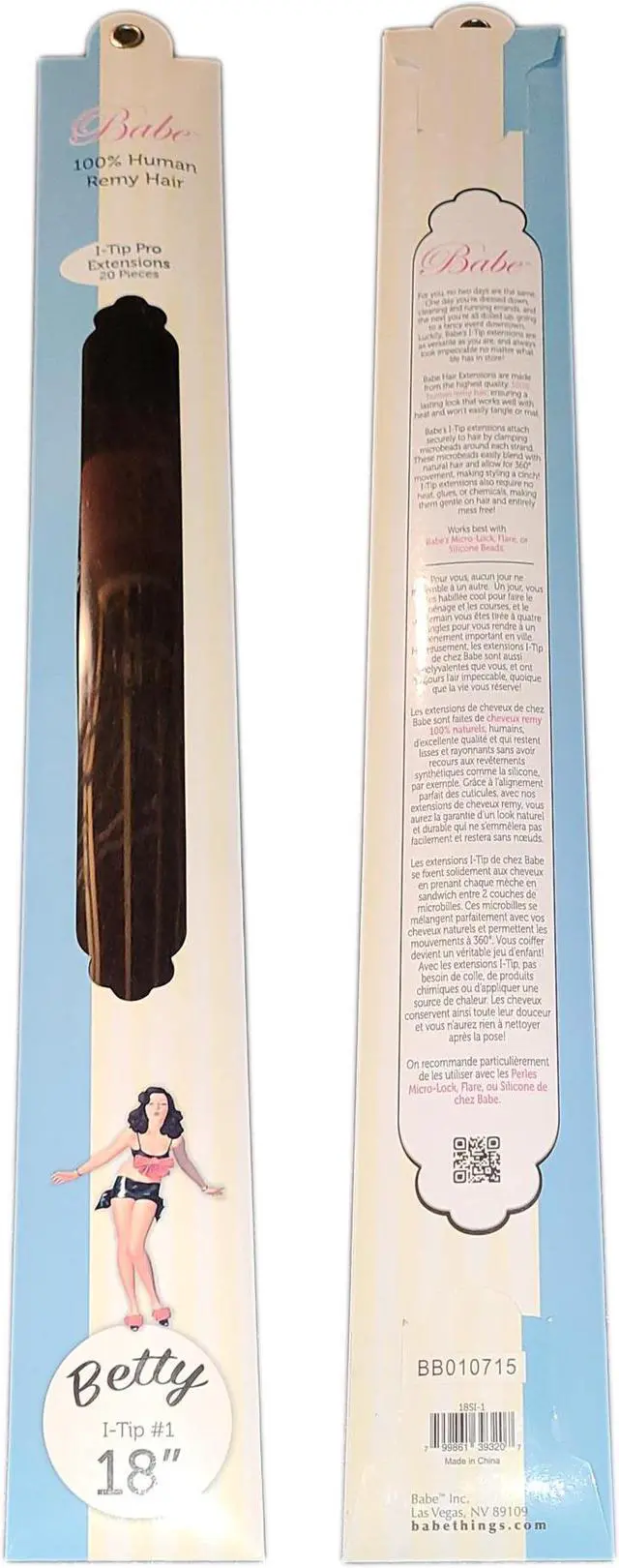 Main image of Babe I-Tip Pro 18 Inch Betty #1 Hair Extensions 20 Pieces Straight Color