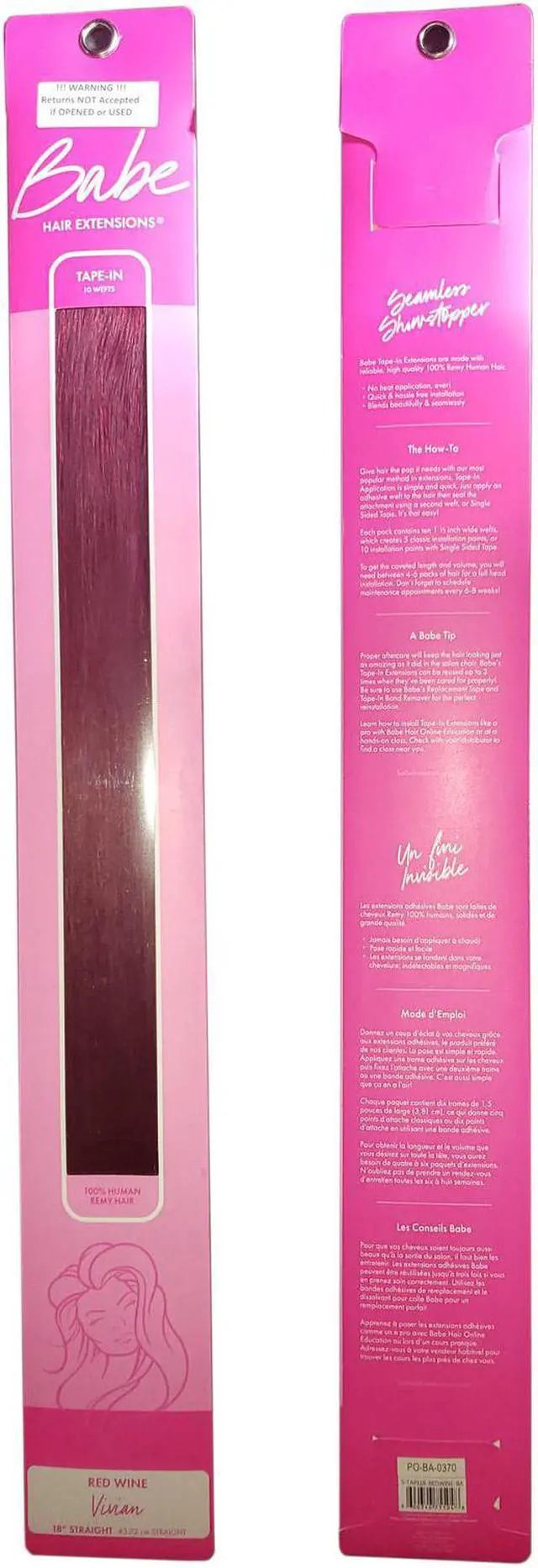 Alt view image 3 of 3 - Babe Tape-In 18 Inch Vivian #Red Wine Hair Extensions 10 Wefts Straight Color