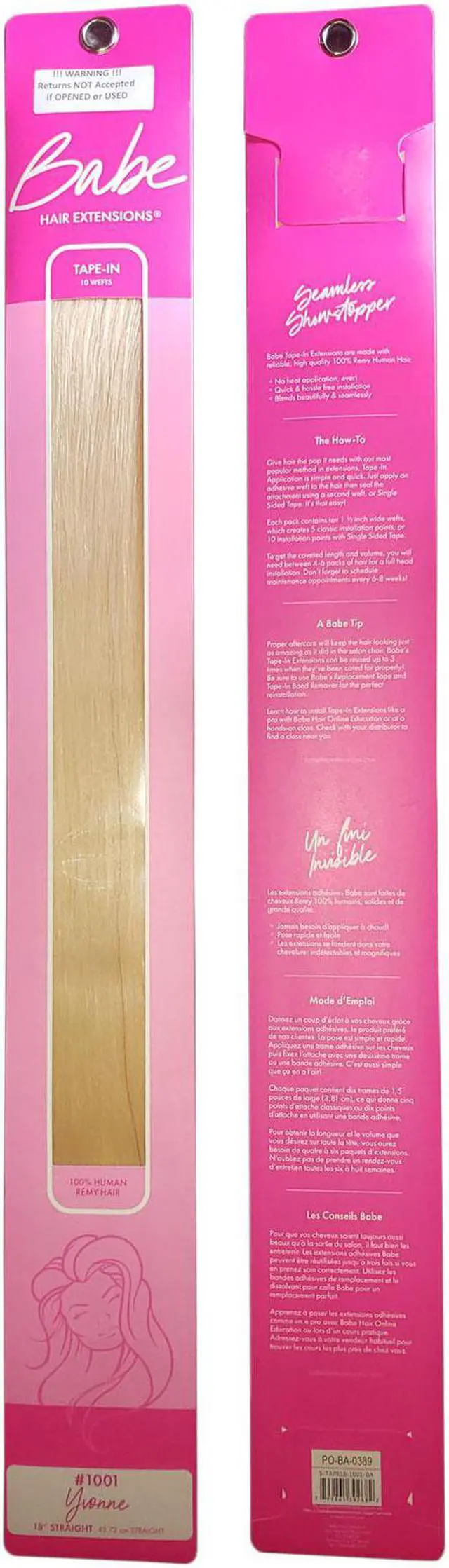 Main image of Babe Tape-In 18 Inch Yvonne #1001 Hair Extensions 10 Wefts Straight Color