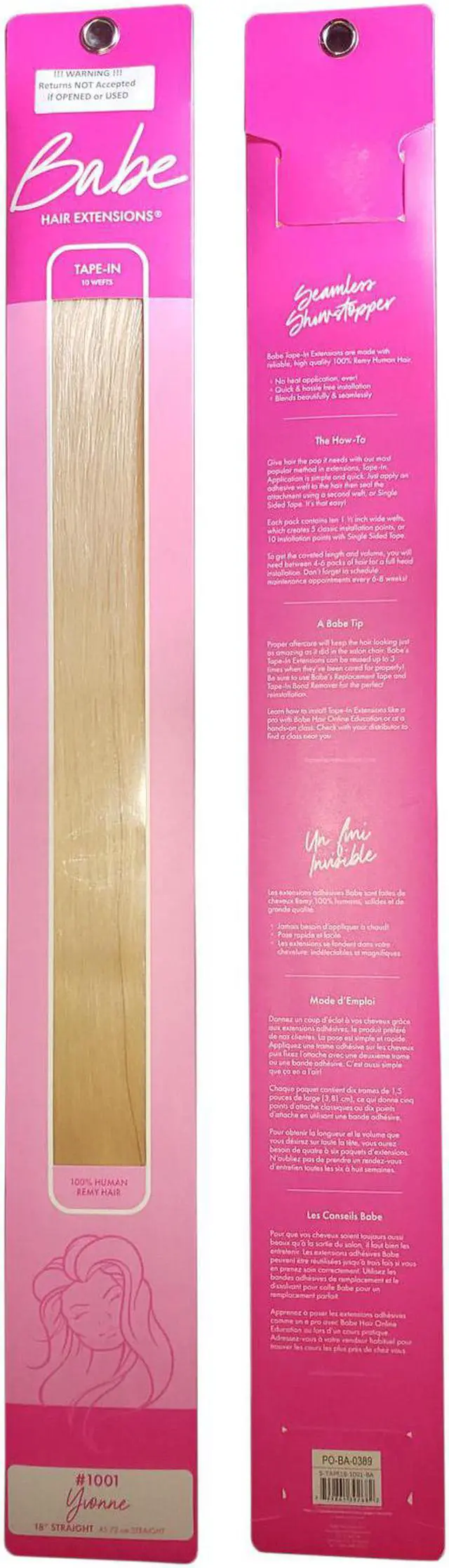 Alt view image 3 of 3 - Babe Tape-In 18 Inch Yvonne #1001 Hair Extensions 10 Wefts Straight Color