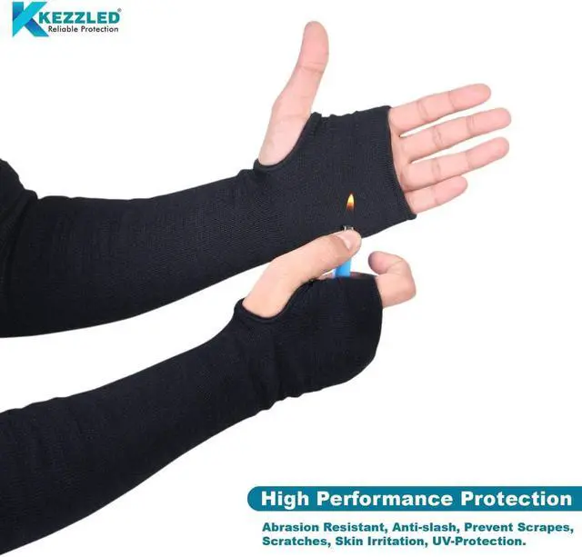 Alt view image 4 of 8 - KEZZLED Kevlar® Sleeves- Heat, Scratch & Cut Resistant Arm Sleeves with Thumb Holes- Arm Safety Sleeves- Long Arm Protectors-Working Sleeves-Flexible, Lightweight, Washable- 18 Inches, [ Black ]