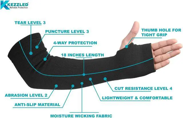 Alt view image 2 of 8 - KEZZLED Kevlar® Sleeves- Heat, Scratch & Cut Resistant Arm Sleeves with Thumb Holes- Arm Safety Sleeves- Long Arm Protectors-Working Sleeves-Flexible, Lightweight, Washable- 18 Inches, [ Black ]