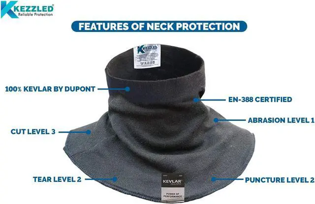 Alt view image 4 of 8 - KEZZLED Welding Neck Protector- Cut, Scratch, Heat & Flame Resistant Neck Protection, Neck Gaiter- Made of 100% Kevlar® by DuPont with added UV Rays, Sun, Cooling Protection [ Black ]