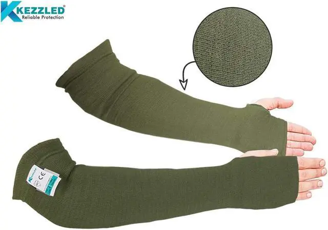 Alt view image 2 of 7 - KEZZLED Kevlar Sleeves for Men and Women  4 Way Protection Long Arm Sleeve with Thumb Hole - Best for Welding, Gardening, Anti-Bite, Heat and Cut Resistant