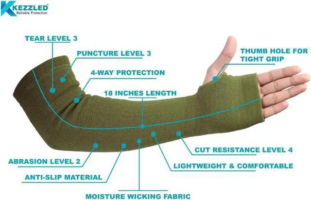 Alt view image 3 of 7 - KEZZLED Kevlar Sleeves for Men and Women  4 Way Protection Long Arm Sleeve with Thumb Hole - Best for Welding, Gardening, Anti-Bite, Heat and Cut Resistant