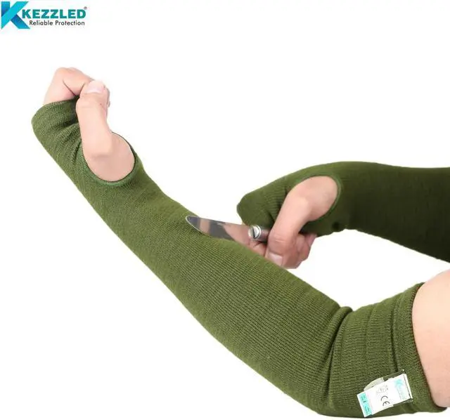 Alt view image 5 of 7 - KEZZLED Kevlar Sleeves for Men and Women  4 Way Protection Long Arm Sleeve with Thumb Hole - Best for Welding, Gardening, Anti-Bite, Heat and Cut Resistant