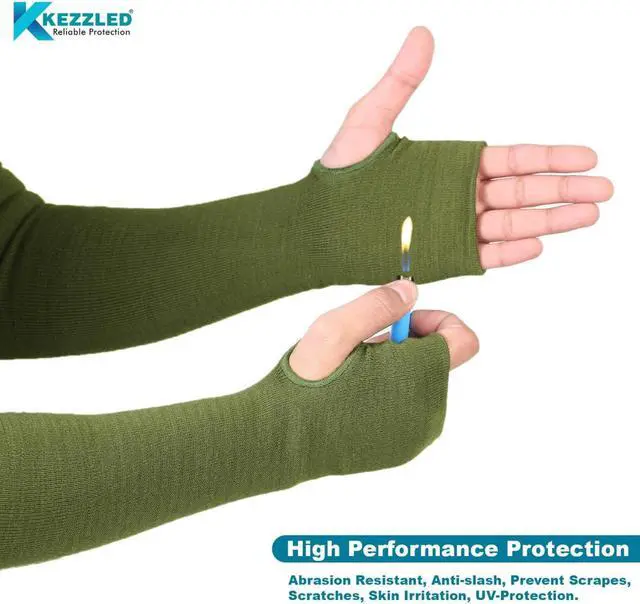 Alt view image 6 of 7 - KEZZLED Kevlar Sleeves for Men and Women  4 Way Protection Long Arm Sleeve with Thumb Hole - Best for Welding, Gardening, Anti-Bite, Heat and Cut Resistant