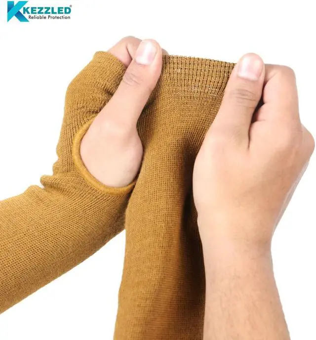 Alt view image 3 of 7 - KEZZLED Kevlar Sleeves for Men and Women  4 Way Protection Long Arm Sleeve with Thumb Hole - Best for Welding, Gardening, Anti-Bite, Heat and Cut Resistant