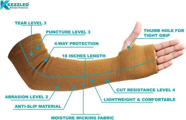 Alt view image 4 of 7 - KEZZLED Kevlar Sleeves for Men and Women  4 Way Protection Long Arm Sleeve with Thumb Hole - Best for Welding, Gardening, Anti-Bite, Heat and Cut Resistant