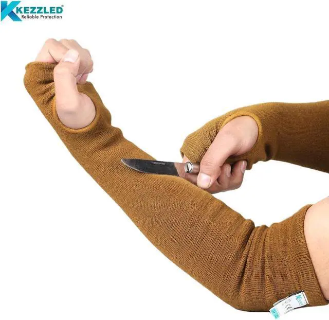 Alt view image 5 of 7 - KEZZLED Kevlar Sleeves for Men and Women  4 Way Protection Long Arm Sleeve with Thumb Hole - Best for Welding, Gardening, Anti-Bite, Heat and Cut Resistant