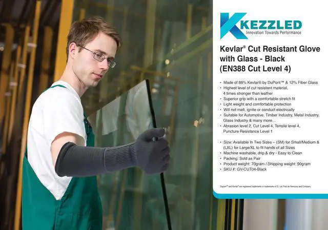 Alt view image 5 of 5 - Kevlar® Cut Resistance Neck Protector, 18” Sleeve & Cut4 Glove (EN388 Certified)
