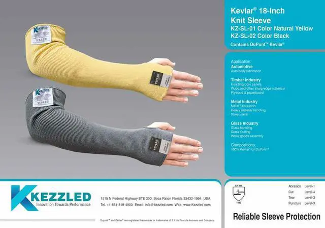 Alt view image 2 of 3 - Kevlar® Cut/Scratch/Heat Resistant Sleeves - Yellow 18 inches by Kezzled