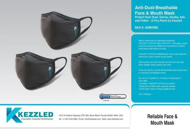 Alt view image 4 of 4 - Anti-Dust Breathable Face & Mouth Mask - Black by Kezzled (Pack of 3)