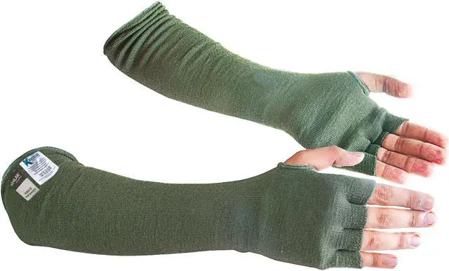 Alt view image 2 of 9 - Kevlar® Cut/Scratch/Heat Resistant Designer Arm Sleeves with Finger Openings - Sage Green 18 inches by Kezzled